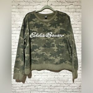 Eddie Bauer Green Camo Crew Neck Sweatshirt XL